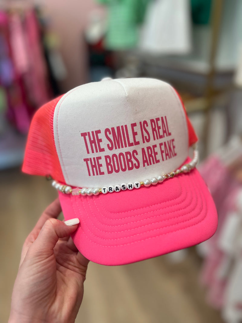 Real Smile Fake Boobs Trucker Hat - Pink