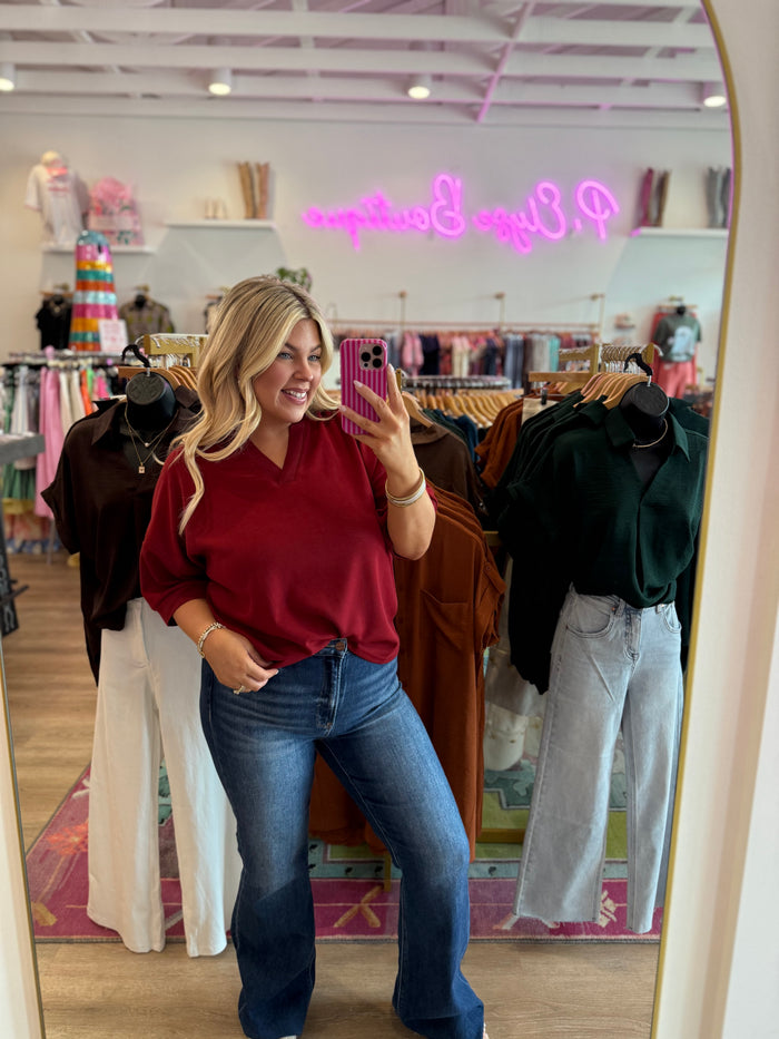 First Class Ponte Top – Burgundy