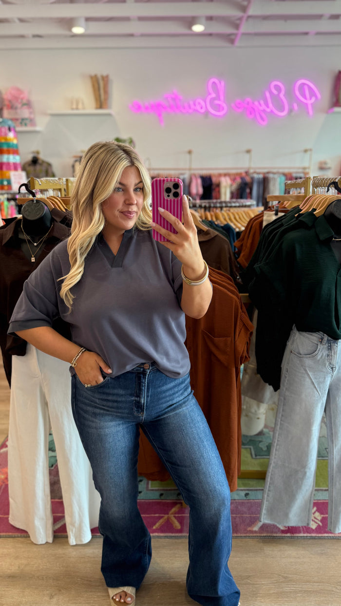First Class Ponte Top – Slate Blue