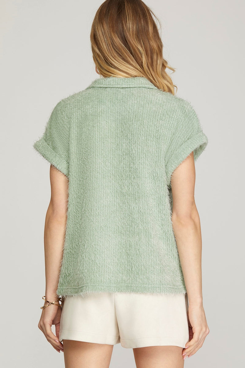 Fuzzy Knit Short Sleeve Sweater