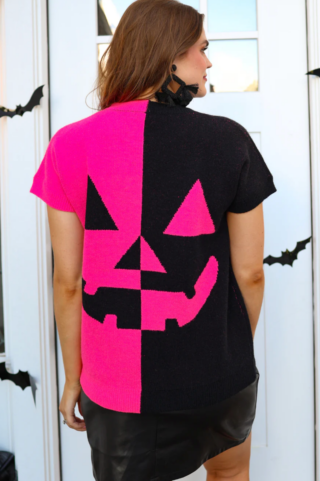 Pink Pumpkin Short Sleeve Sweater