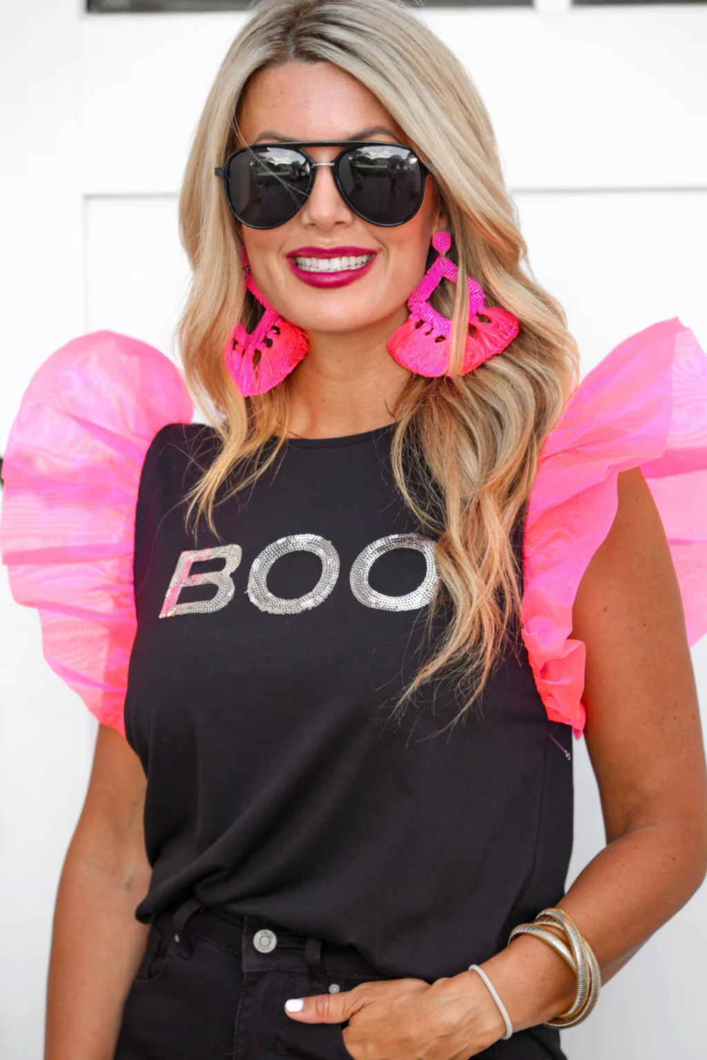 Hey Boo Sequin Patch Top