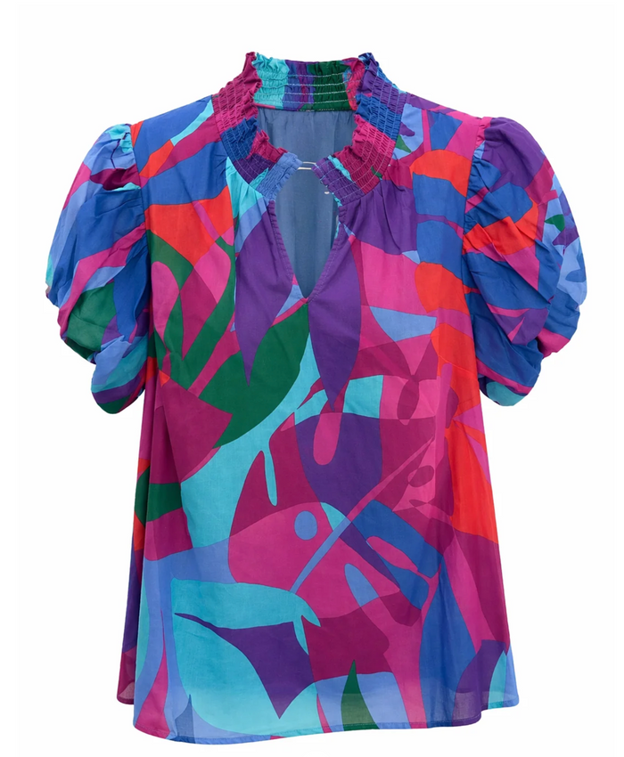 Vemmy Abstract Poly Smocked Top