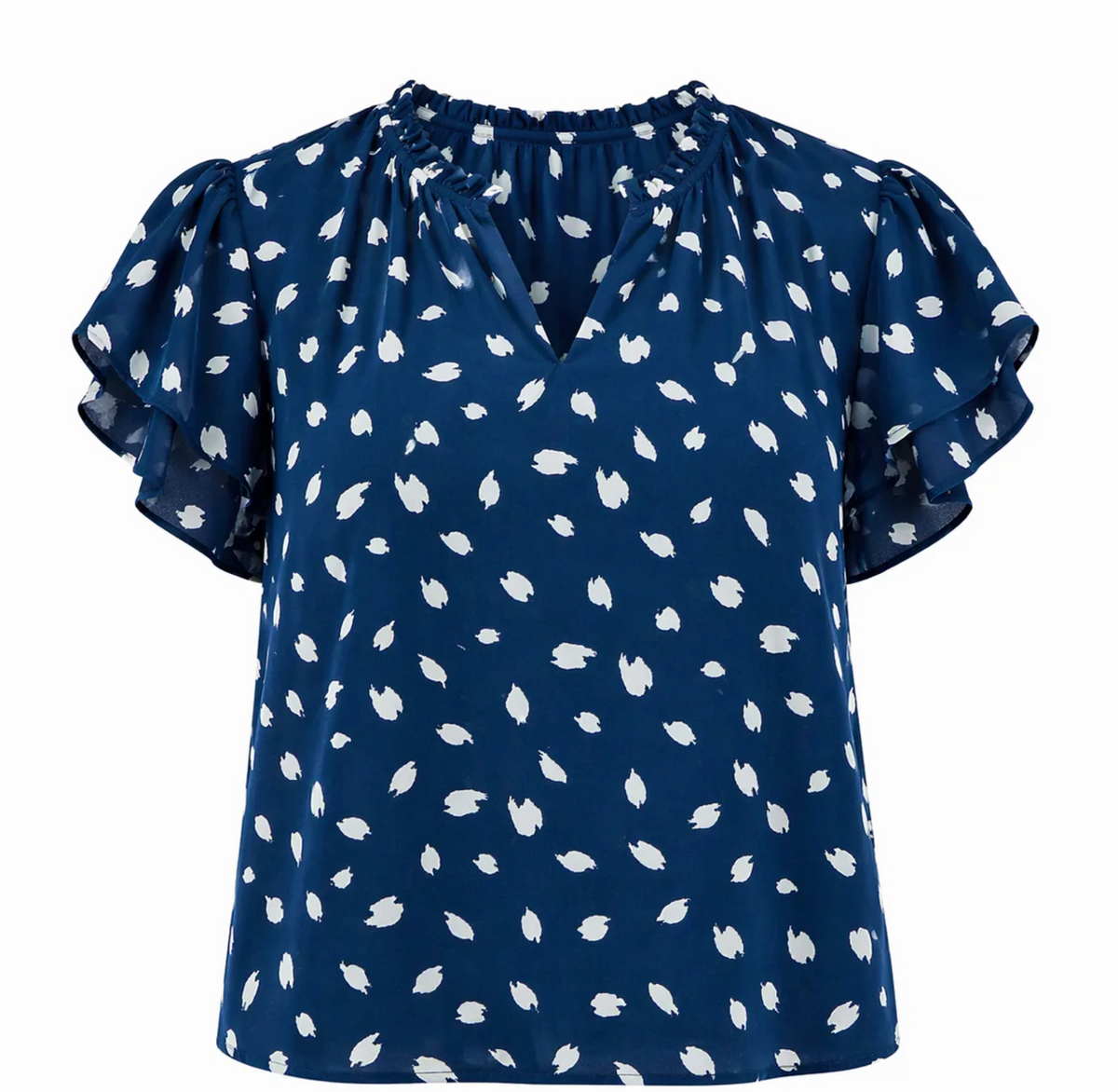 Elodie Dot Montie Ruffle Tie Neck Blouse
