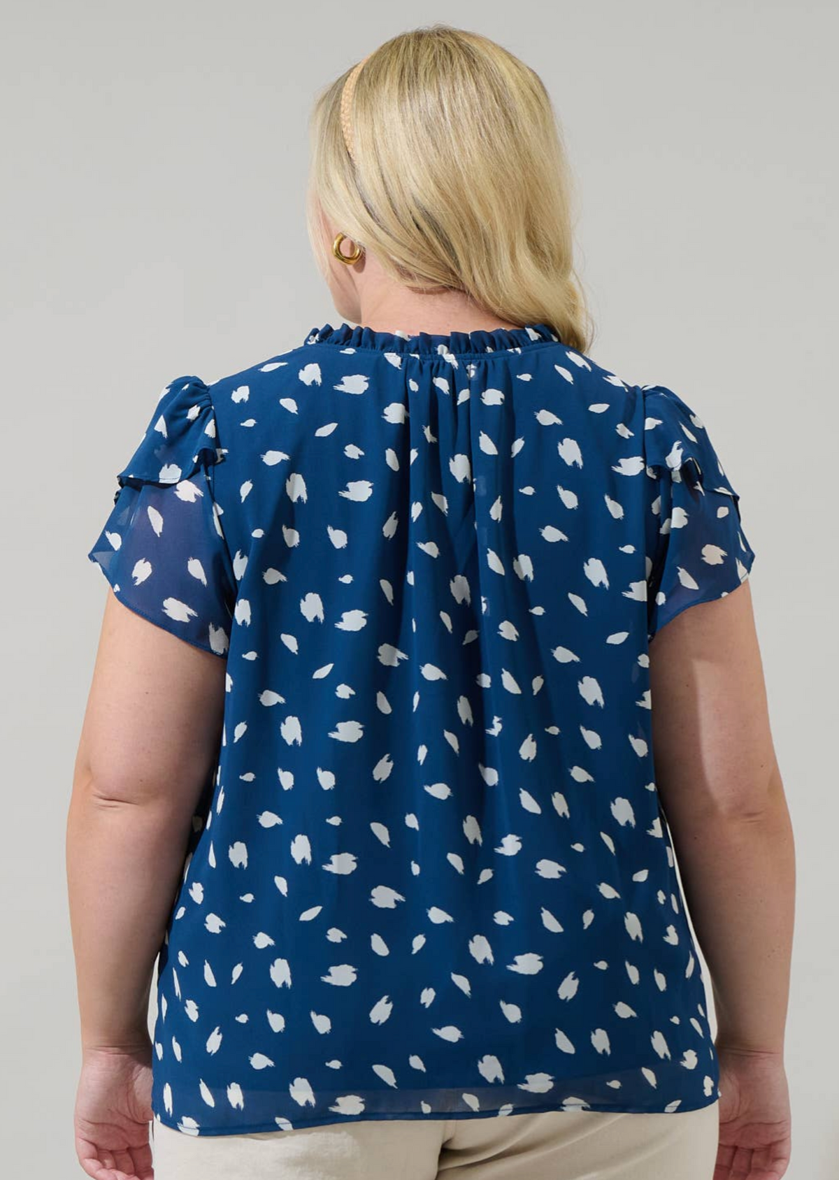Elodie Dot Montie Ruffle Tie Neck Blouse