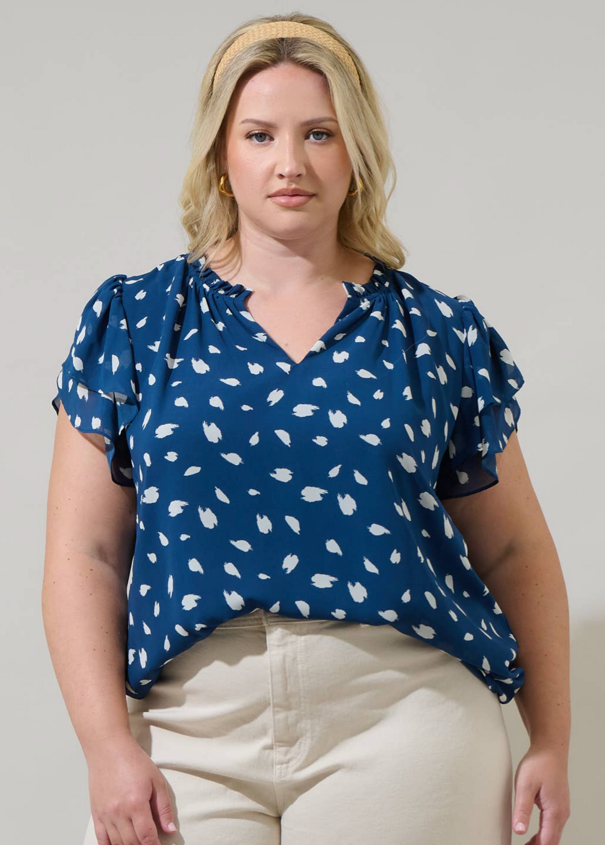 Elodie Dot Montie Ruffle Tie Neck Blouse