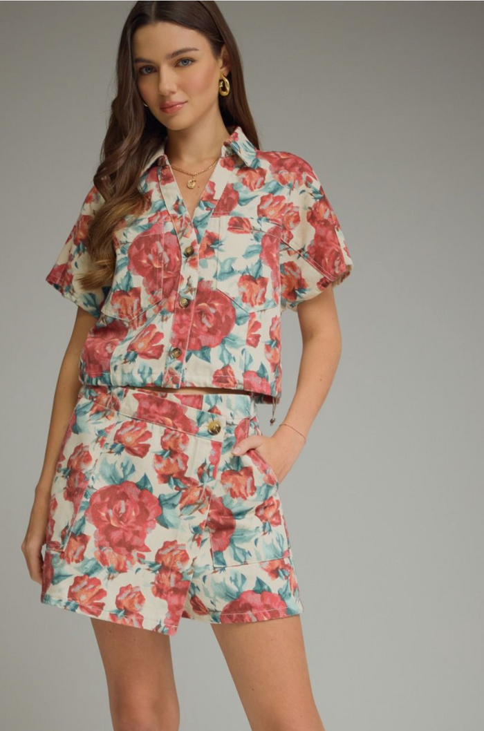 Rosewood Denim Button Up Top