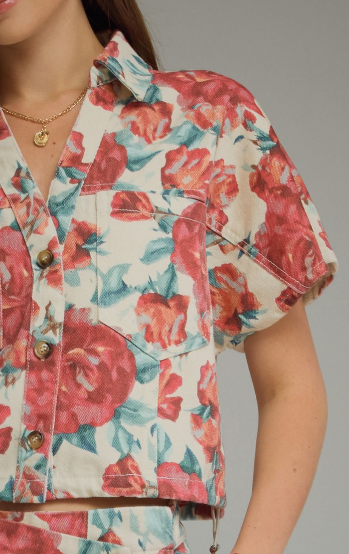 Rosewood Denim Button Up Top