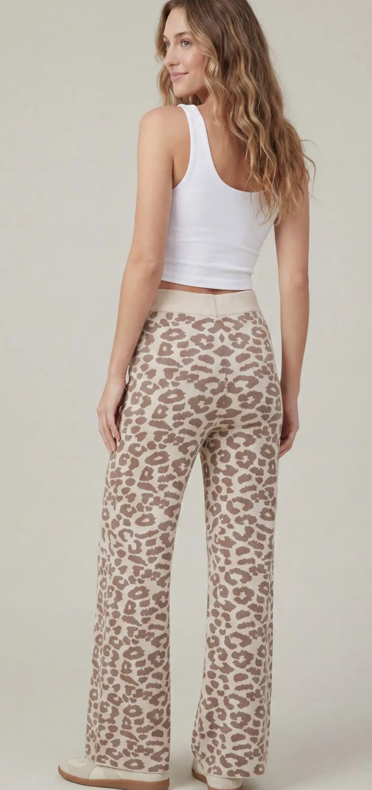 Latte Leopard Wide Leg Sweater Pants
