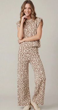 Latte Leopard Wide Leg Sweater Pants