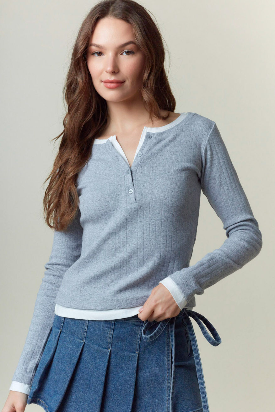 The Reese Pointelle Henley Top