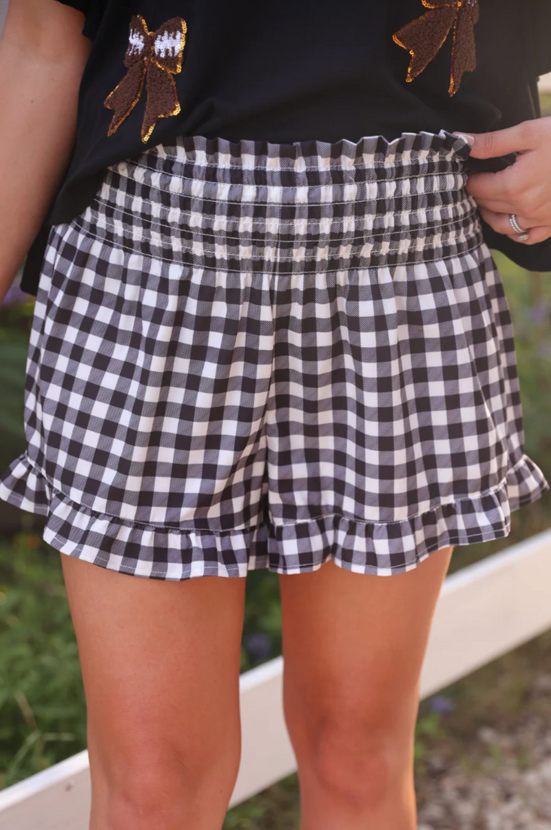 Sunny Strolls High Waisted Shorts- Black Gingham