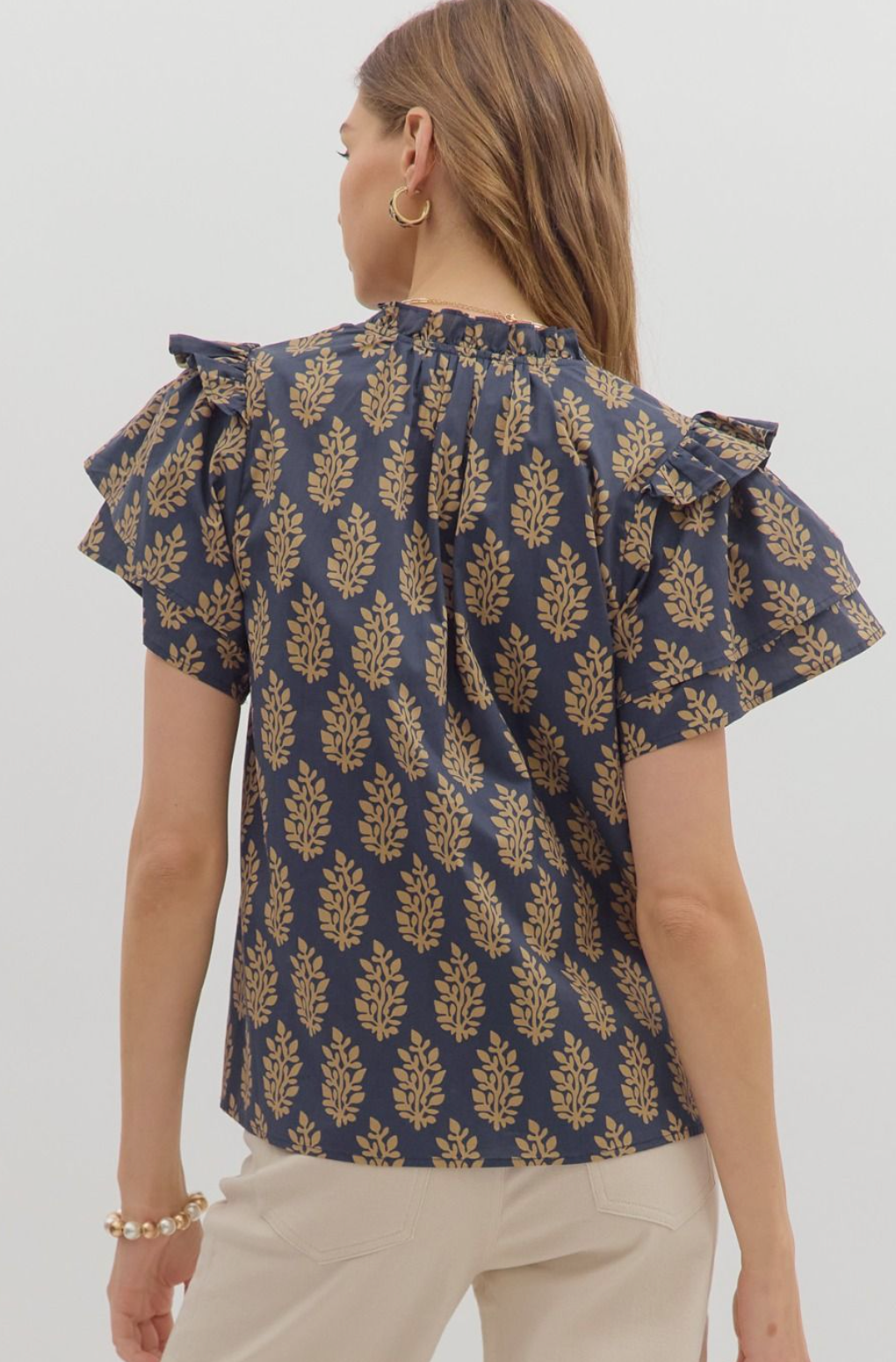 Golden Grove Ruffle Sleeve Blouse