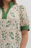 Garden Gate Puff Sleeve Blouse – Green Floral Print