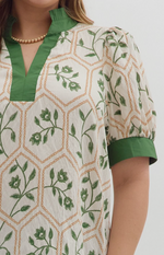 Garden Gate Puff Sleeve Blouse – Green Floral Print