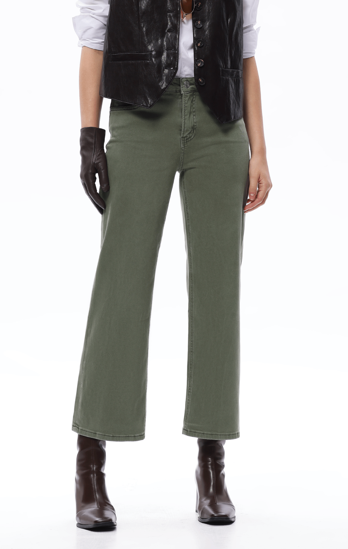 Olive Cropped Straight Jeans