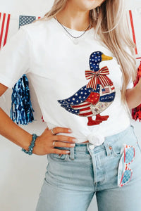 Fourth of July Patriotic Patchwork Print Duck Graphic Tee