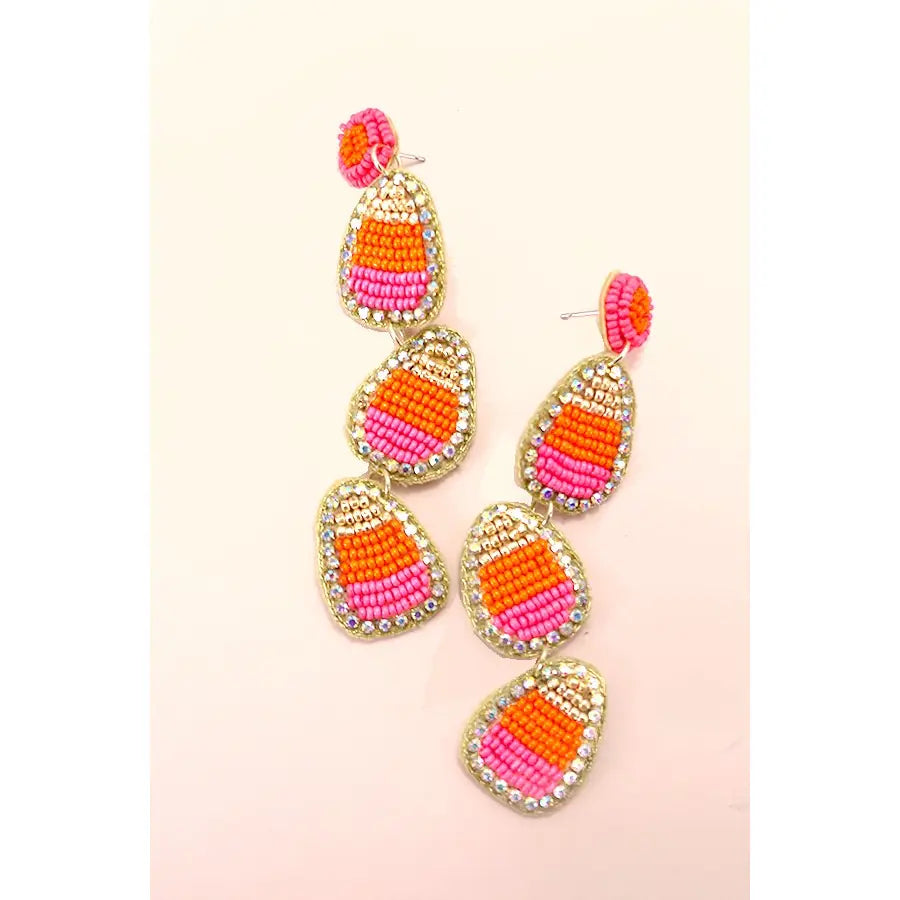 Halloween Candy Corn Seed Bead Drop Earrings