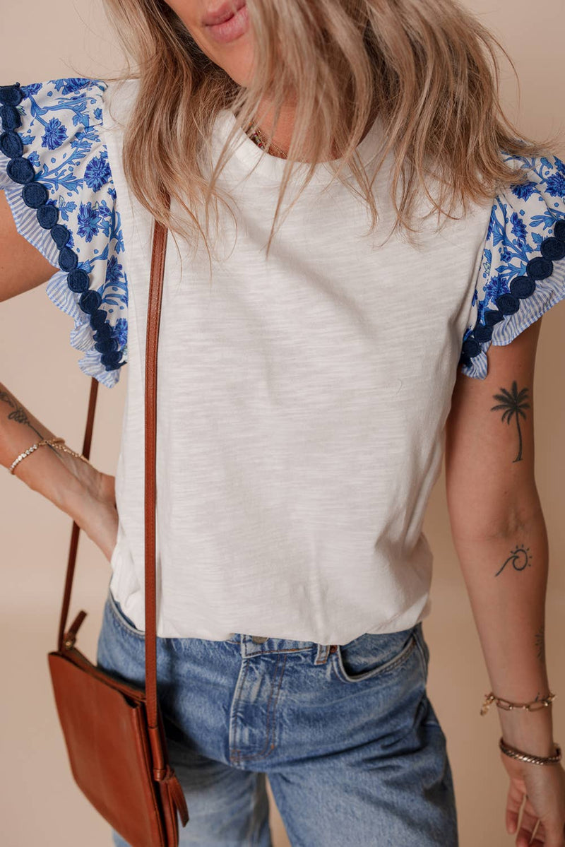 Blue Willow Flutter Sleeve Tee