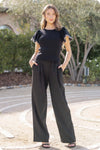 Embroidered Scallop Flutter Sleeve Ribbed Knit Top