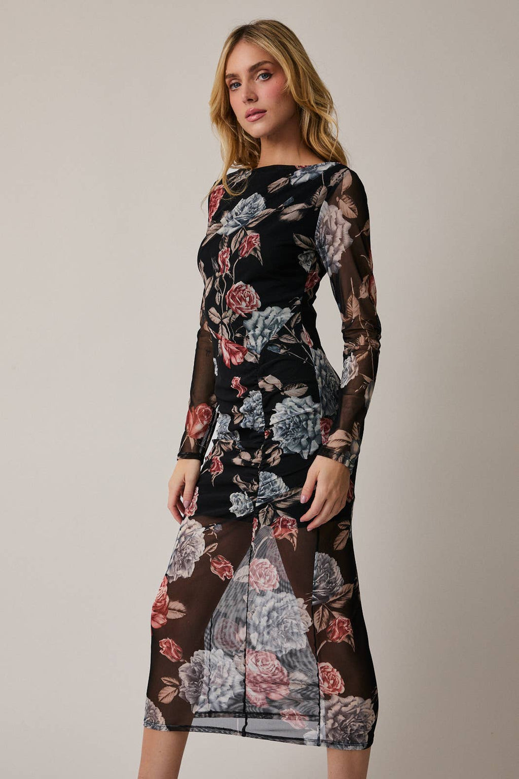 Fleur Noir Mesh Maxi Dress