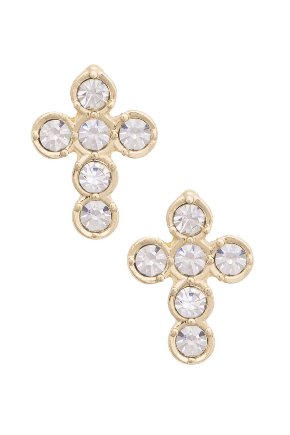 Bernard Bezel Cross Stud Earrings in Shiny Gold
