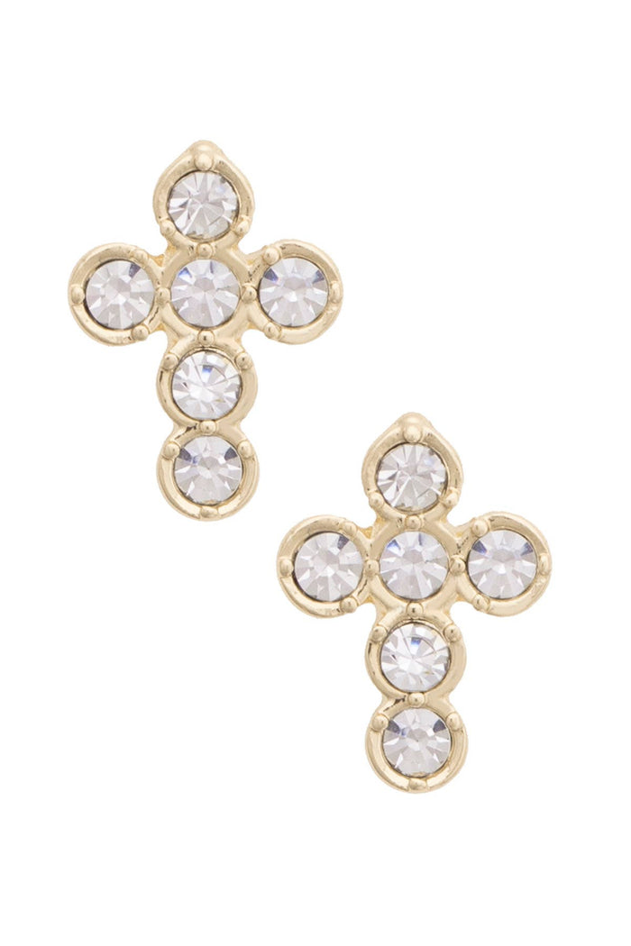 Bernard Bezel Cross Stud Earrings in Shiny Gold
