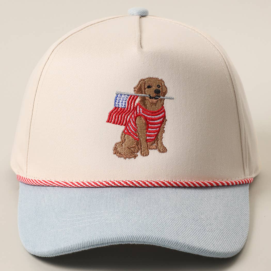 Golden Retriever Holding USA Flag Denim Brim Trucker Hat