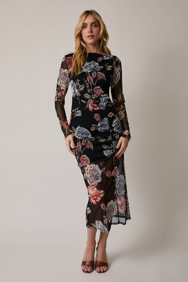 Fleur Noir Mesh Maxi Dress