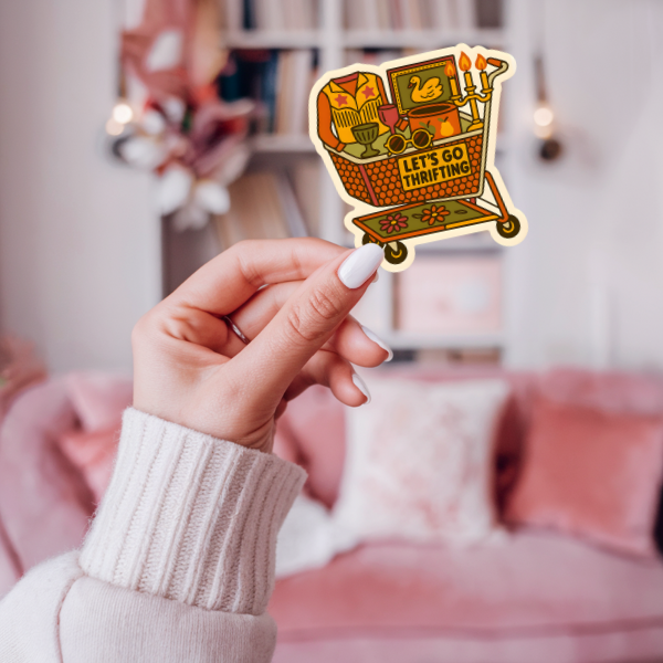 Let’s Go Thrifting Vintage Shopping Cart Sticker