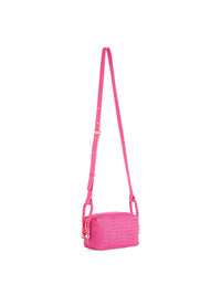 Pink crossbody bag on a white background