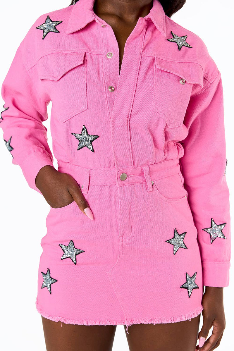 Raelynn Pink Star Denim Dress