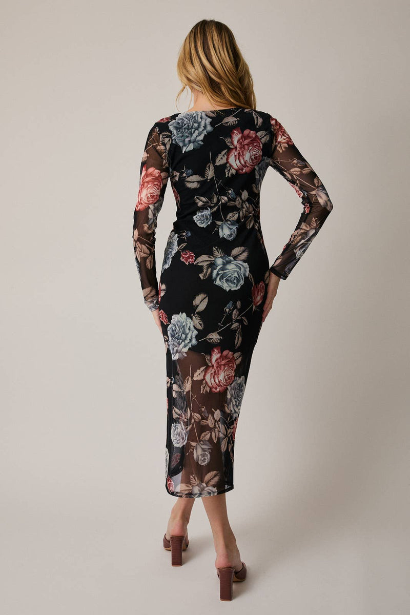 Fleur Noir Mesh Maxi Dress