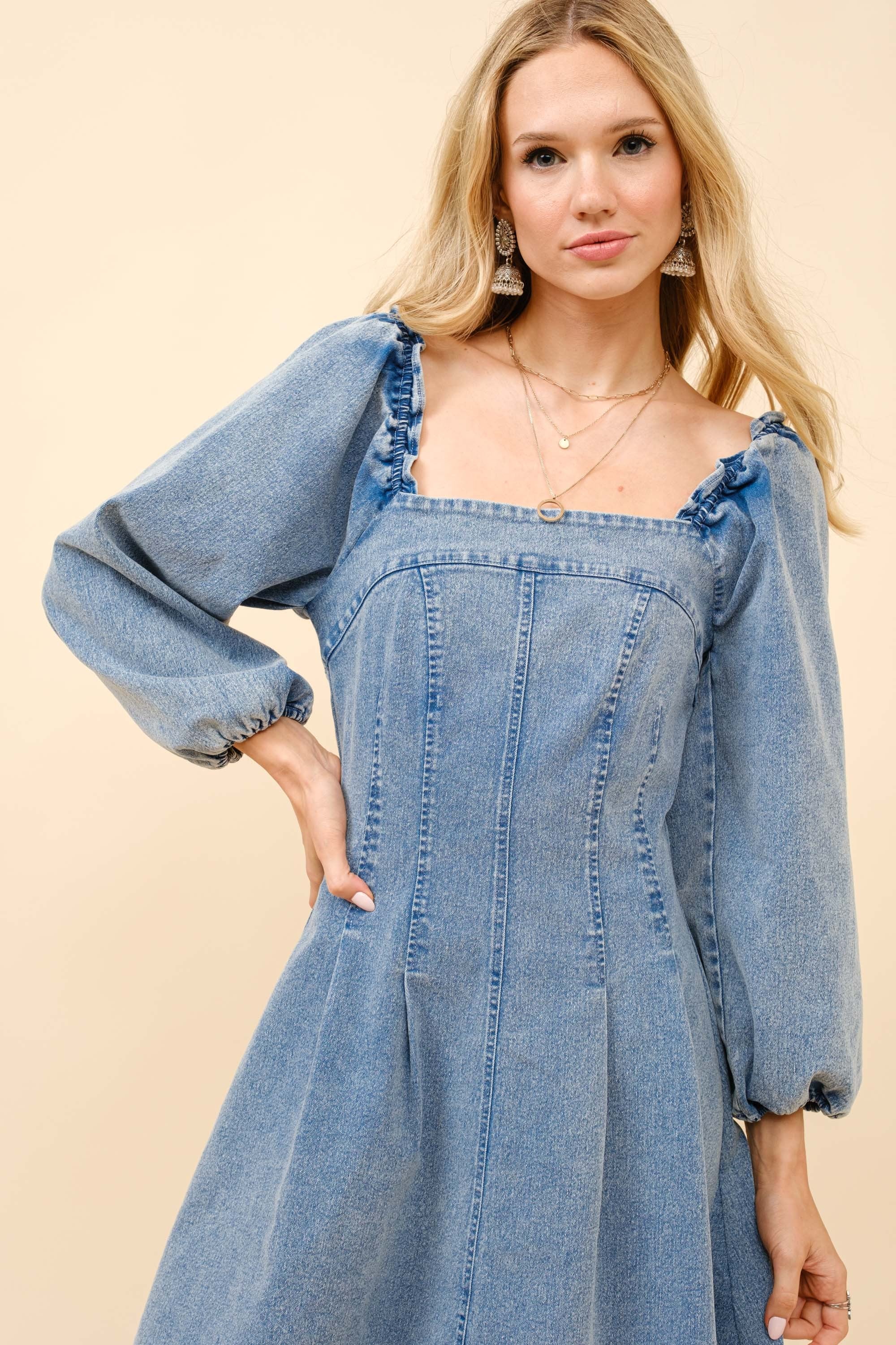 Ruffle Puff Denim Dress P. Elyse Boutique Ruffle Puff Denim Dress P. Elyse Boutique