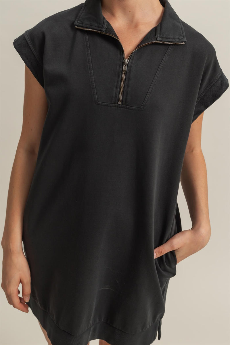 Half Zip Up Mock Neck Mini Dress