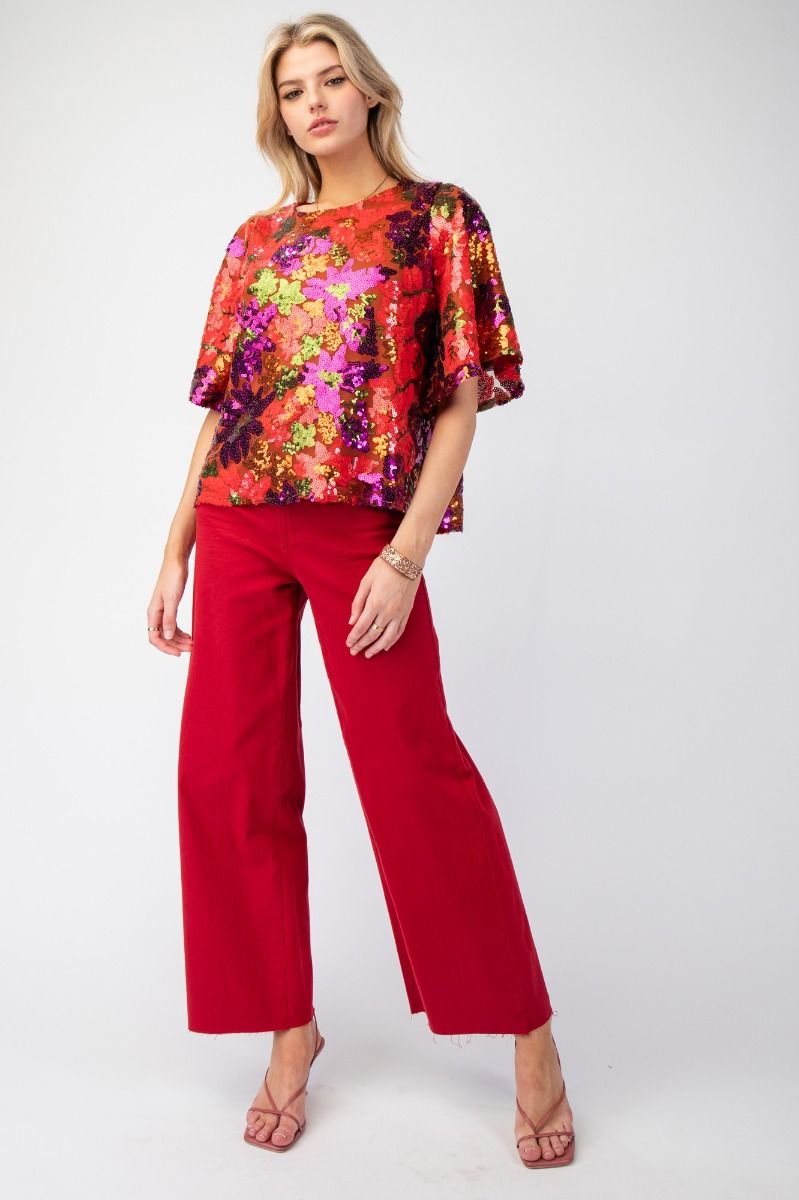 Madelyn Cropped Bell Bottoms - Red Velvet