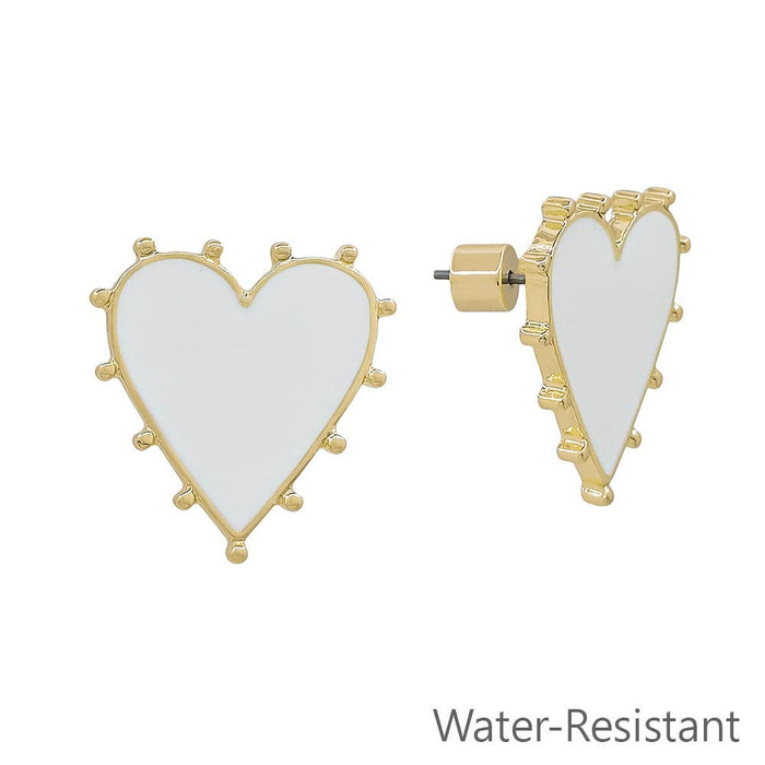 White Studded .75" Heart Stud Earring