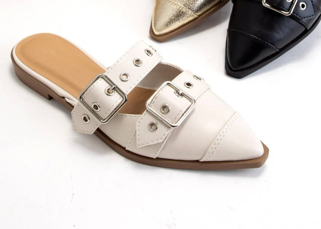 Three shoes in black, gold, and white with buckles on a white background, featuring the brand 'cocci'.