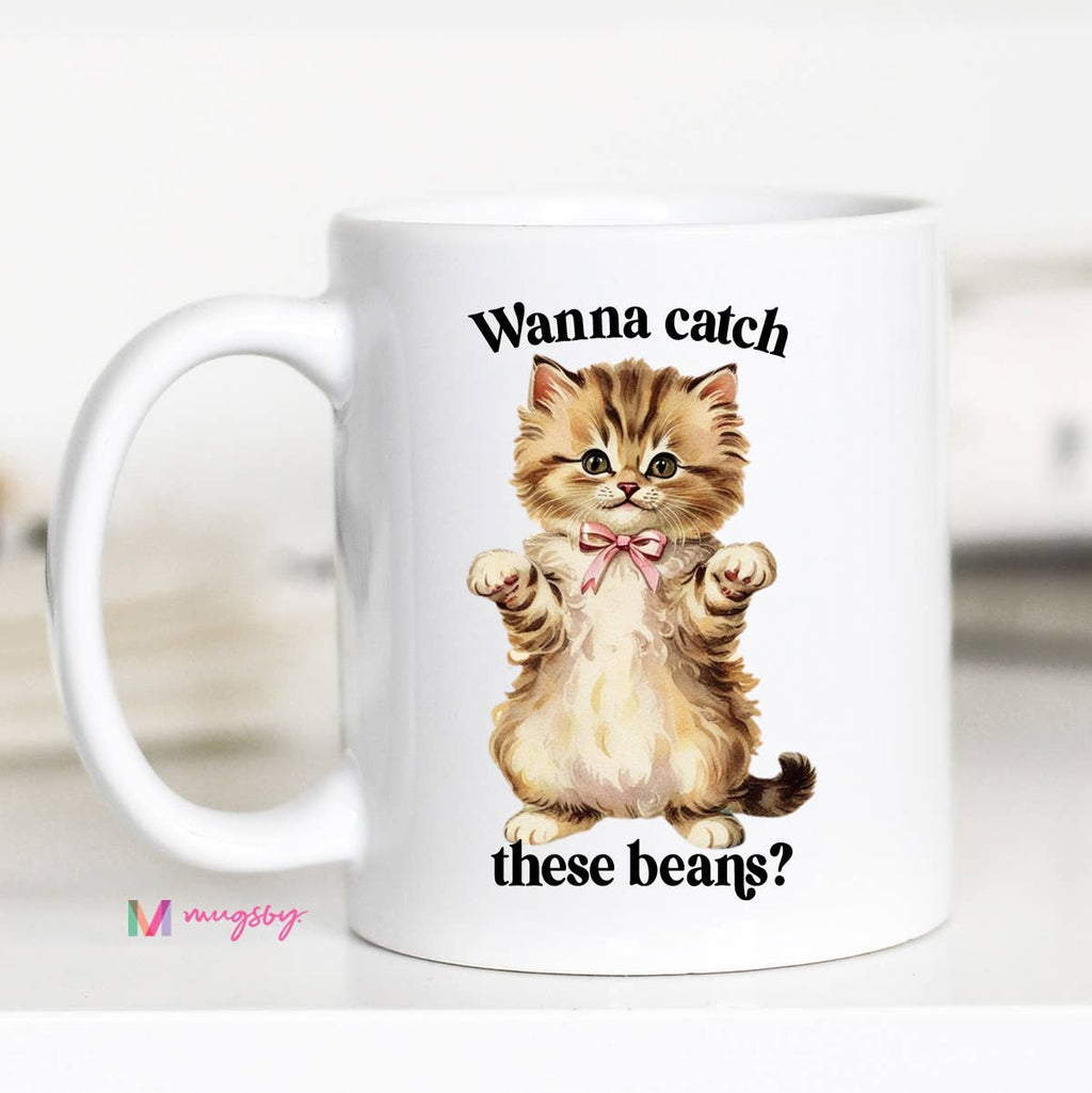 Catch These beans Funny Cat Coffee Mug, Cat Lover, Cat Store