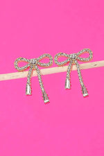 Hanging Rhinestone Bow Earrings