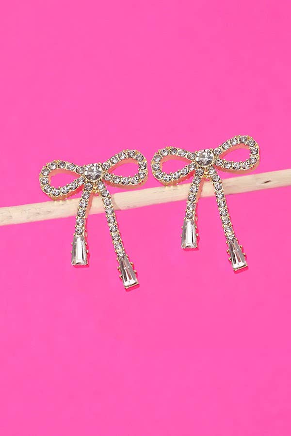 Hanging Rhinestone Bow Earrings