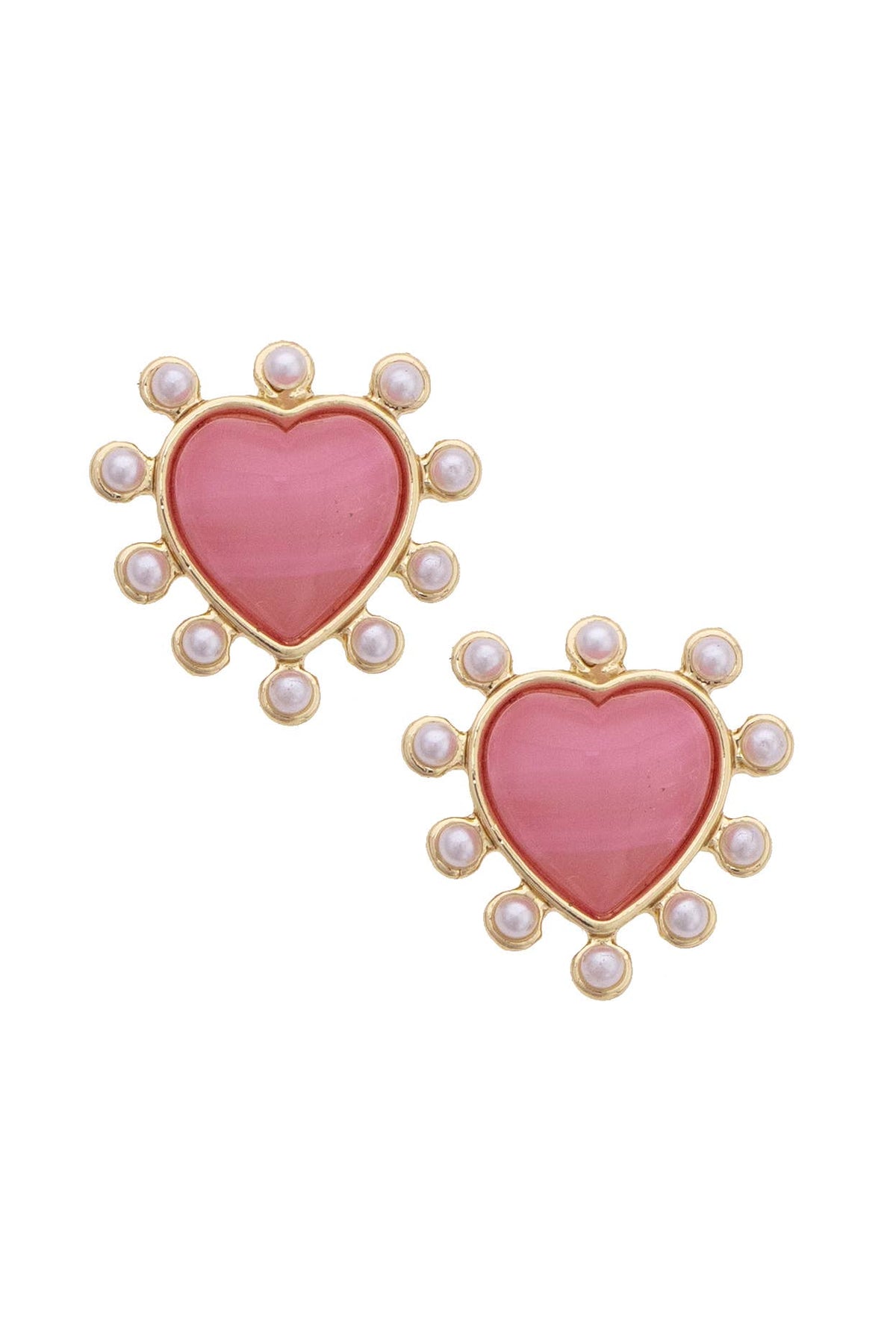Mia Pearl Studded Heart Earrings in Light Pink