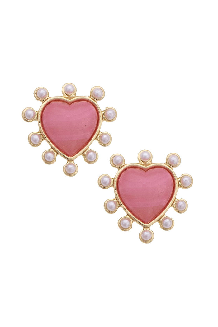 Mia Pearl Studded Heart Earrings in Light Pink