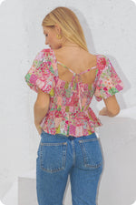 Contrast Piping Floral Blouse
