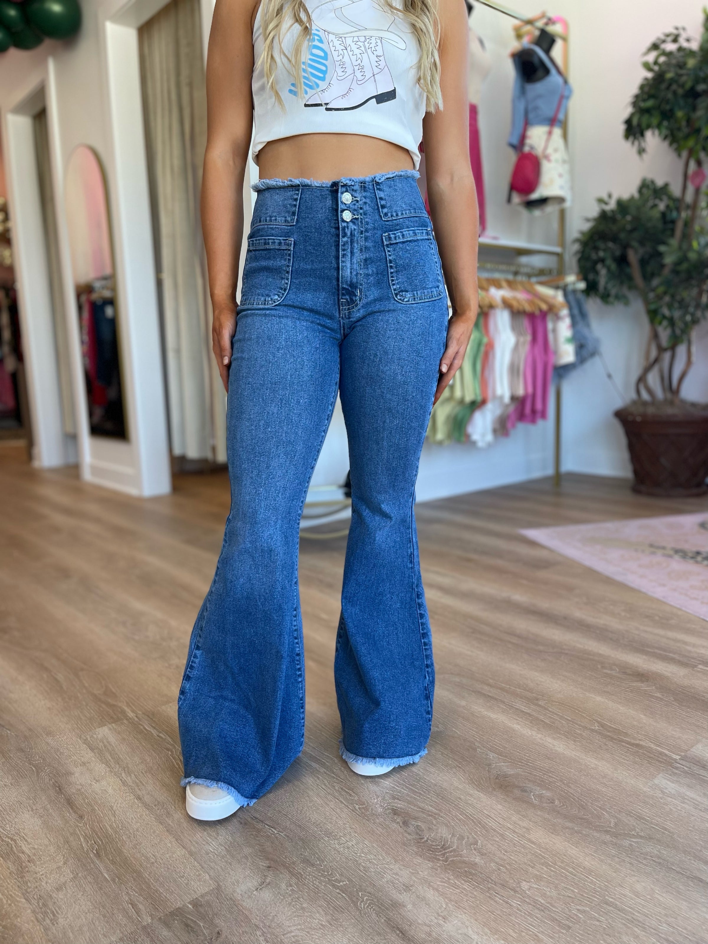 Tight bell hot sale bottom jeans